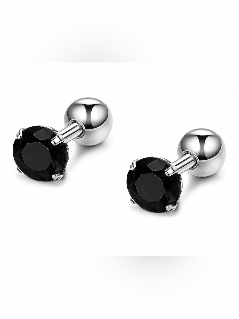 Black CZ Stud Earrings Stainless Steel 16G 6mm Cartilage Tragus Lobe